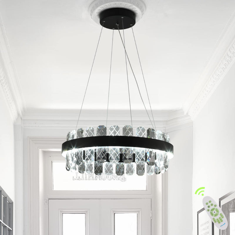 Modern LED Chandelier, Crystal 1 Ring Pendant Light Dimmable 23" Flush Mount Chandeliers