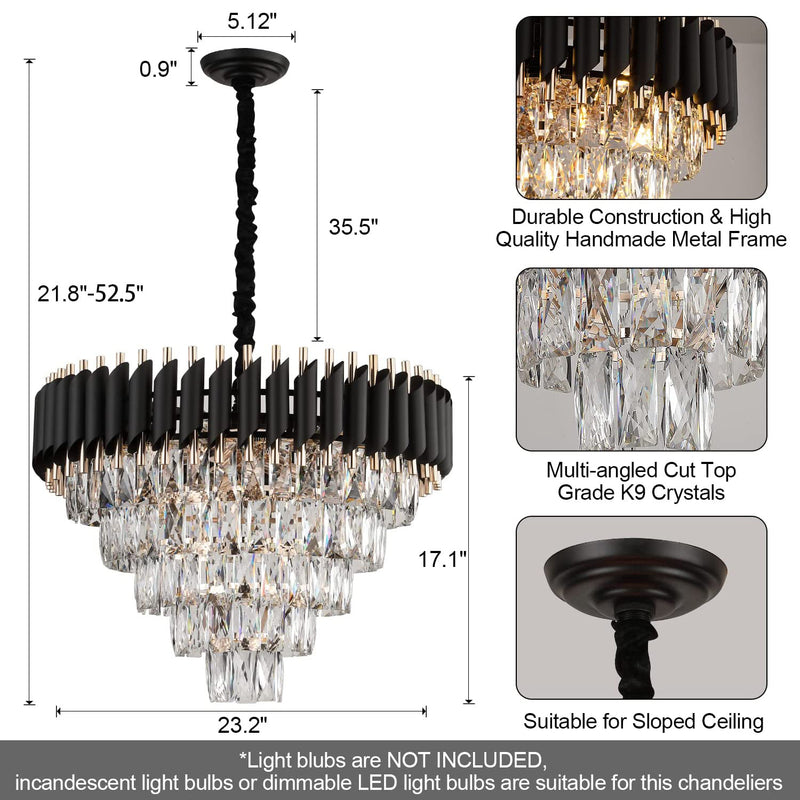 Crystal Chandelier Contemporary, 24" Modern Living Room Chandelier