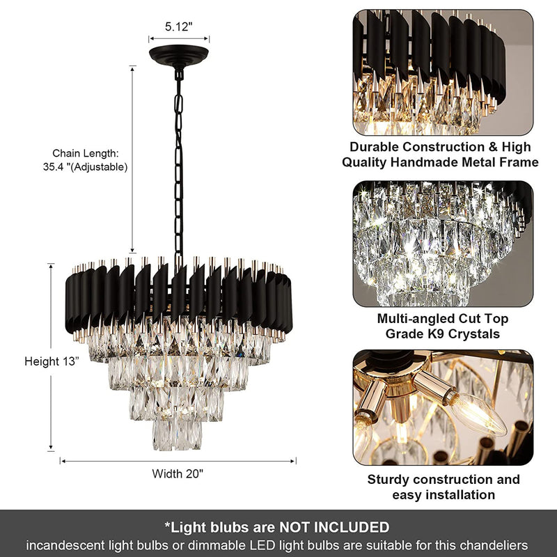 Modern Crystal Chandelier 20" Crystal Ceiling Pendant Light