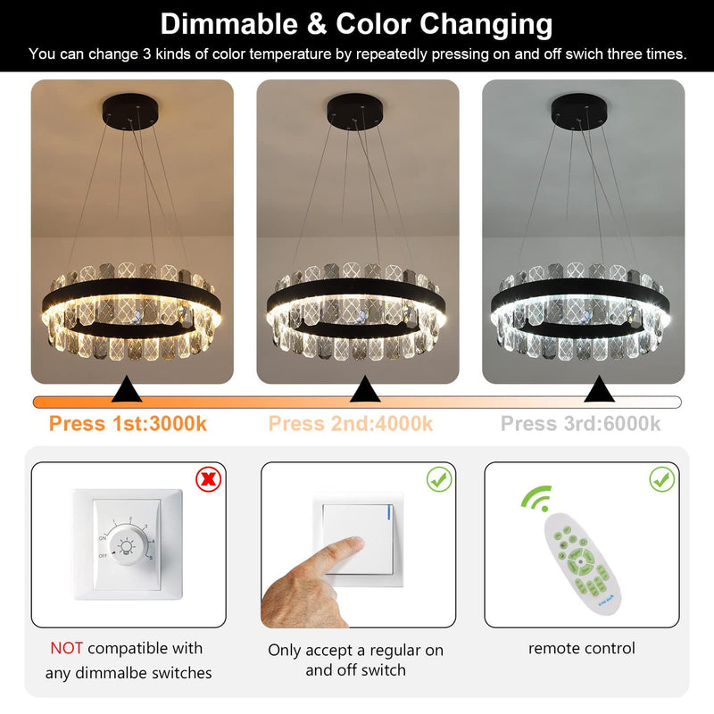 Modern LED Chandelier, Crystal 1 Ring Pendant Light Dimmable 23" Flush Mount Chandeliers