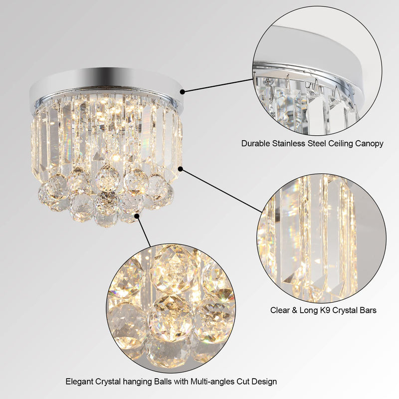 Modern Crystal Ceiling Light LED Mini Chandelier Round Flush Mount