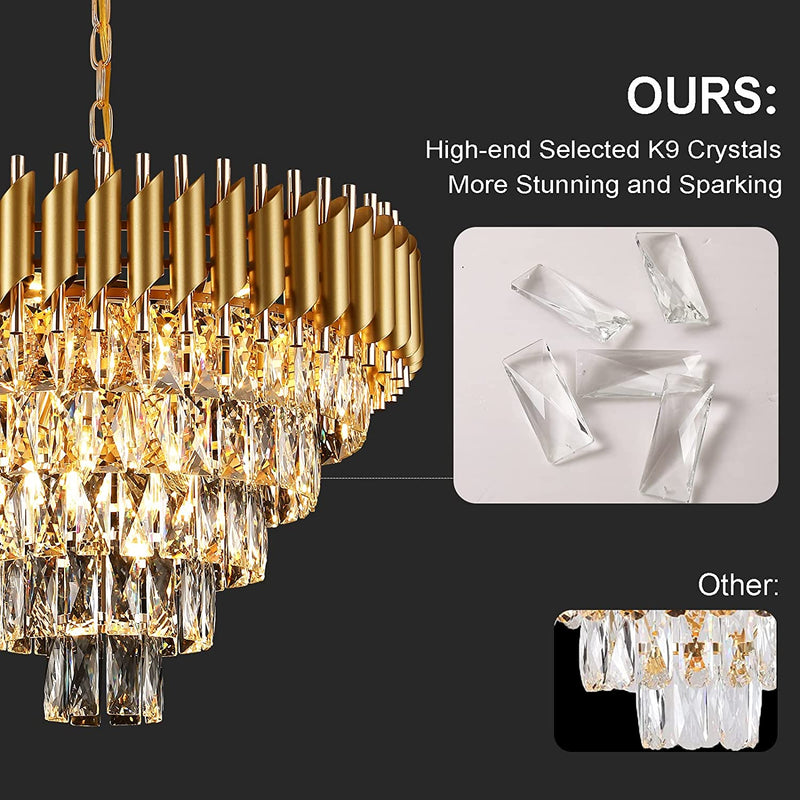 Modern Crystal Chandelier Gold, 24" Round Chandeliers for Dining Room