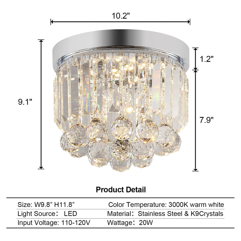 Modern Crystal Ceiling Light LED Mini Chandelier Round Flush Mount