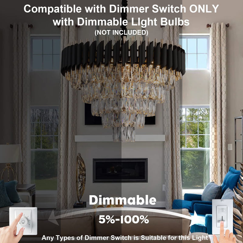 Crystal Chandelier Contemporary, 24" Modern Living Room Chandelier