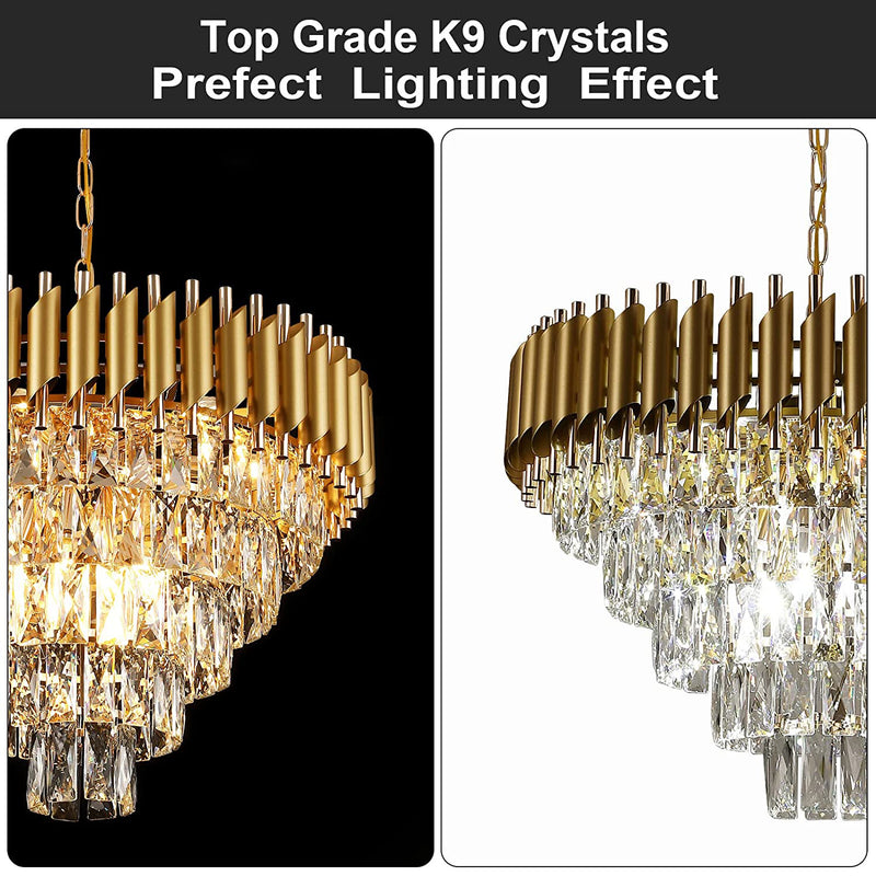 Modern Crystal Chandelier Gold, 24" Round Chandeliers for Dining Room