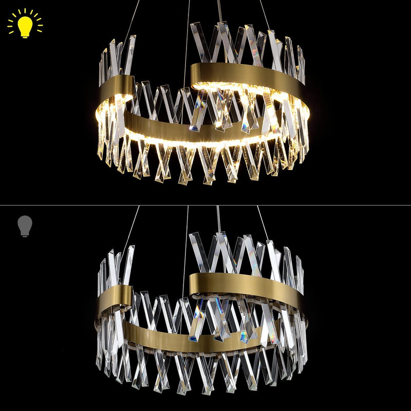 Modern Crystal Chandelier Gold Chandelier 20”LED Round Hanging Pendant Light Dimmable Flush Mount Ceiling Light Fixture