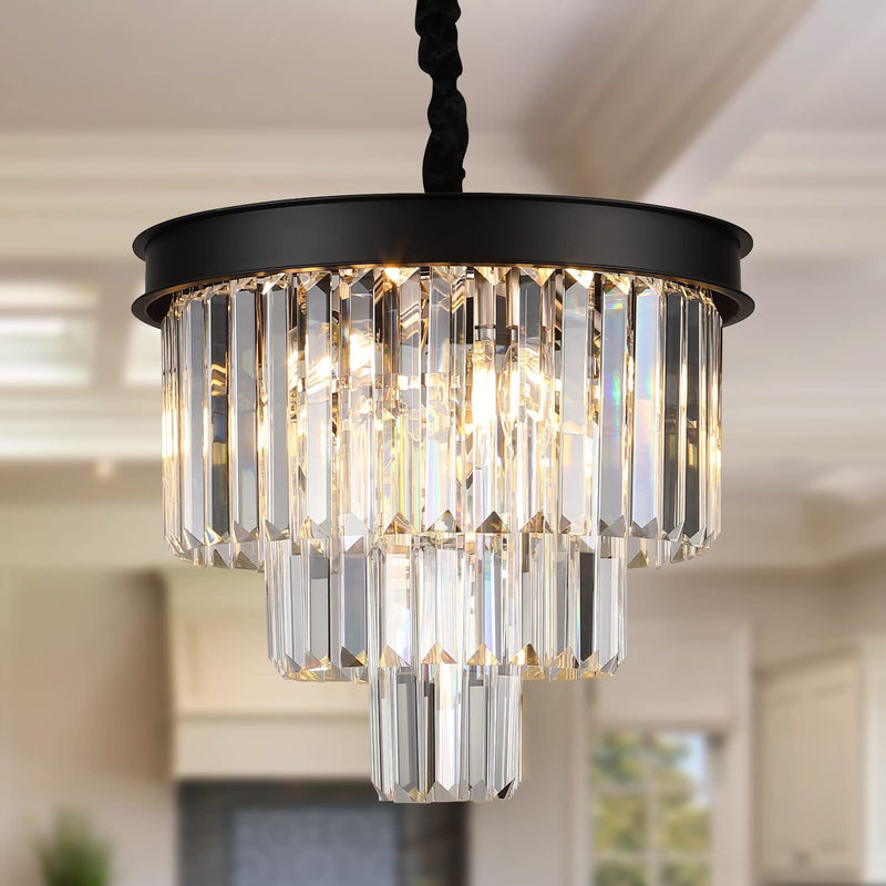 Modern Crystal Chandeliers 16” Black Ceiling Pendant Light Fixture