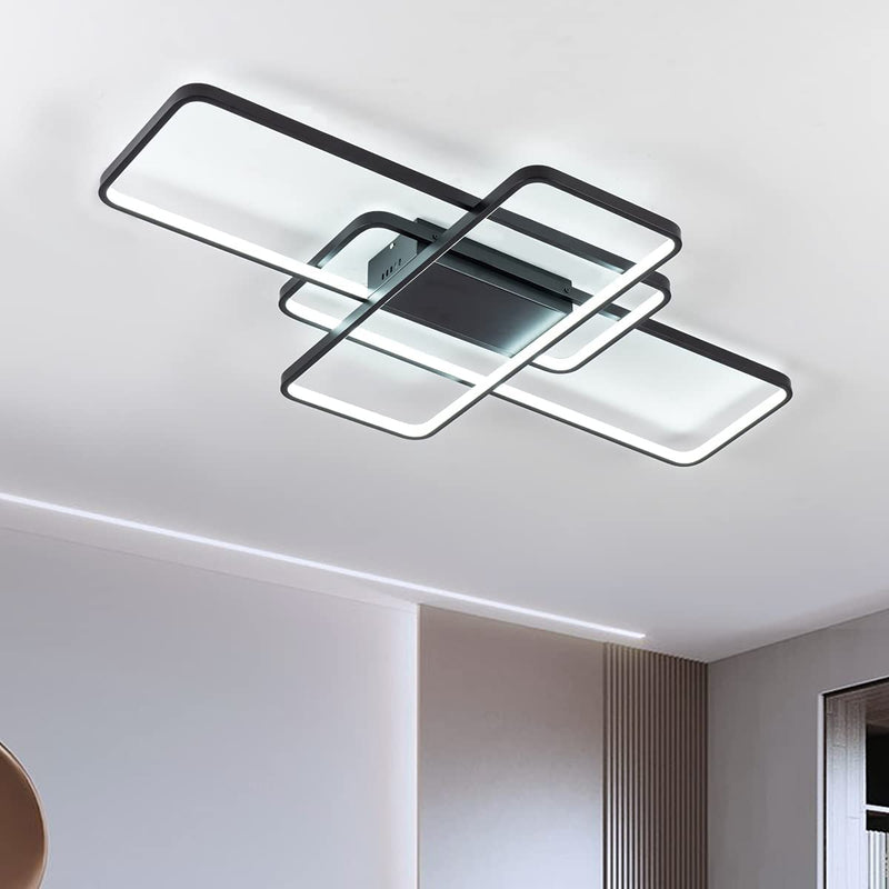 Modern LED Ceiling Light Flush Mount 41'' 60W 3-Layer Geometric Black Light Fixture