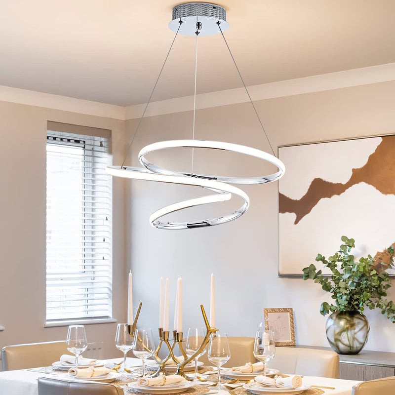 Modern LED Foyer Pendant Light with Irregular Ring Chandelier 40W Warm White 3000K Adjustable 39.4 inch Ceiling Lighting Fixture