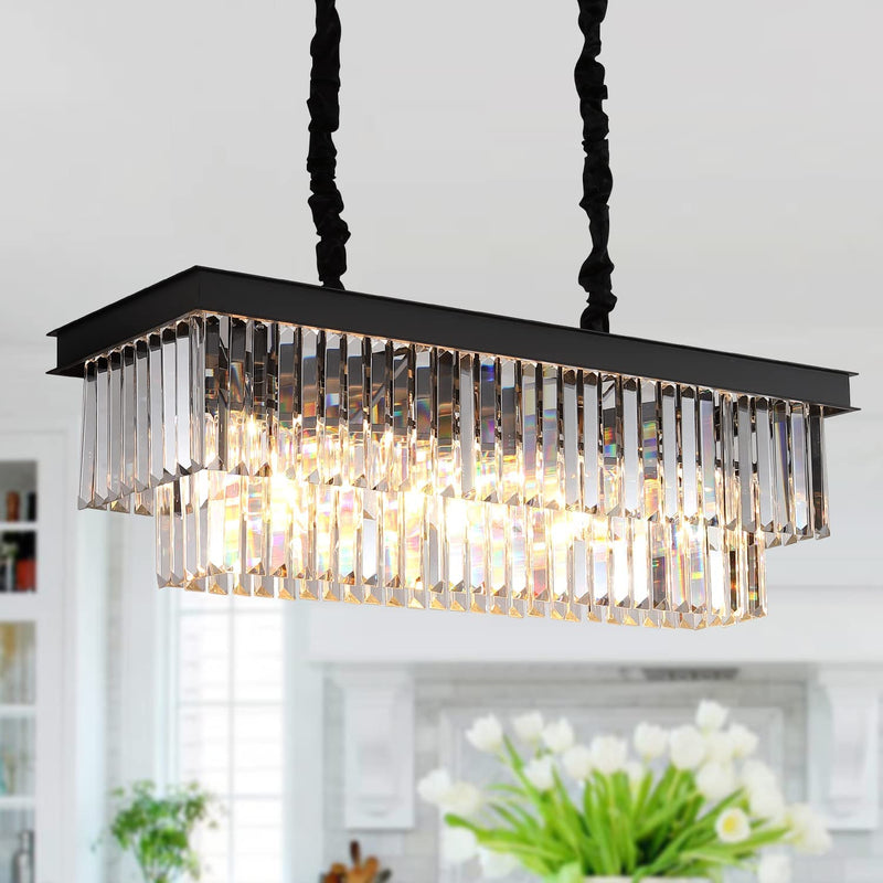 Modern Crystal Chandelier, Rectangular Chandelier for Dining Room