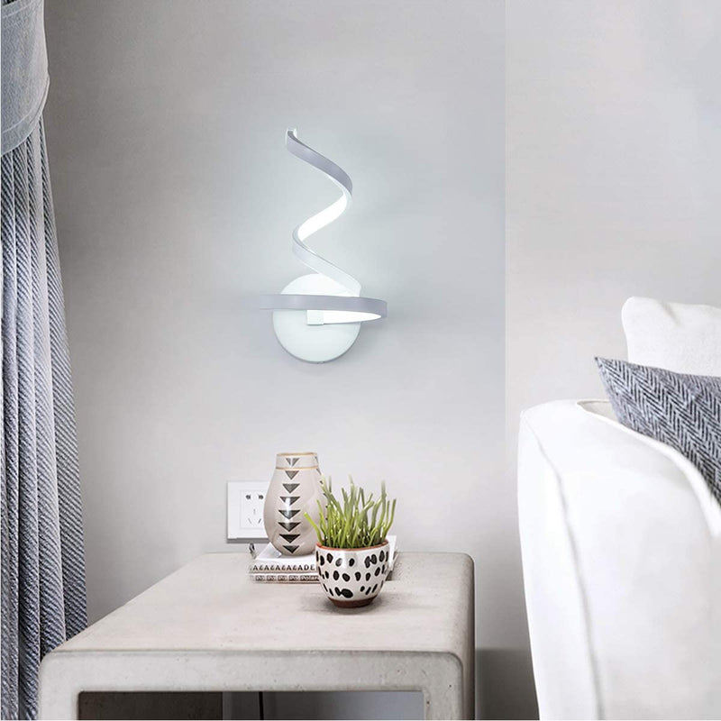 LED Wall Sconce Lighting Spiral Wall Sconces White Contemporary 15W Daylight White 6500K Indoor Decor