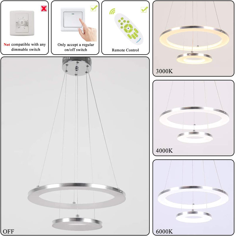 Modern Pendant Lighting, CHYING Acrylic 2-Ring 30W LED Hanging Lights Dimmable Ceiling Light Chandeliers