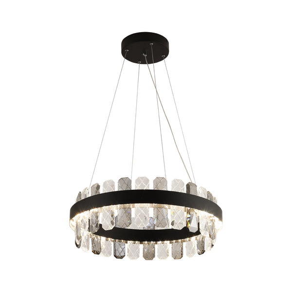 Modern LED Chandelier, Crystal 1 Ring Pendant Light Dimmable 23" Flush Mount Chandeliers