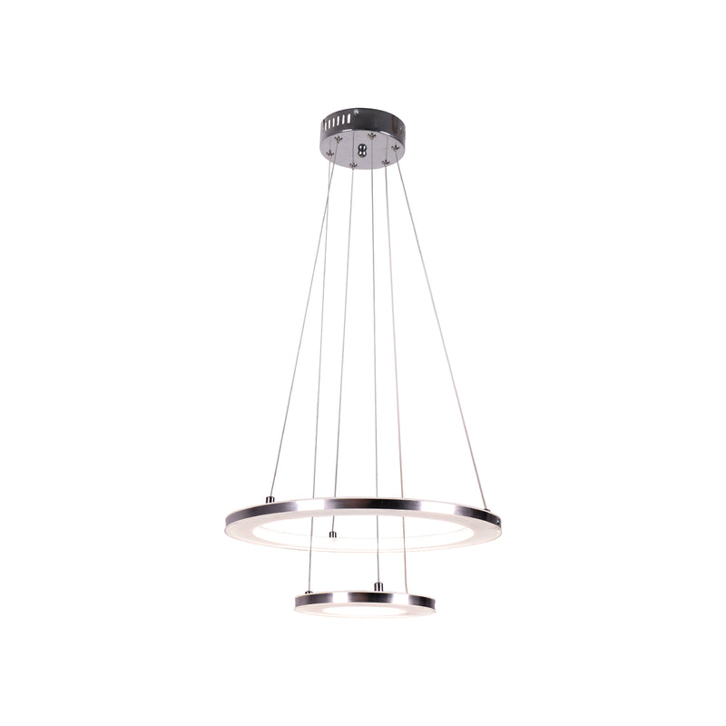 Modern LED Pendant Light with Acrylic Shade 2-Ring 30W Cool White 6500K Ceiling Light 2400LM Chandelier