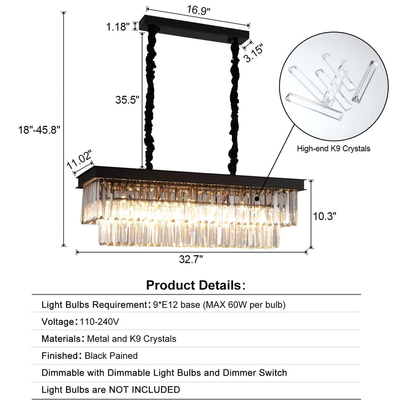 Modern Crystal Chandelier, Rectangular Chandelier