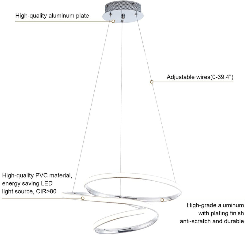 Modern LED Foyer Pendant Light with Irregular Ring Chandelier 40W Warm White 3000K Adjustable 39.4 inch Ceiling Lighting Fixture