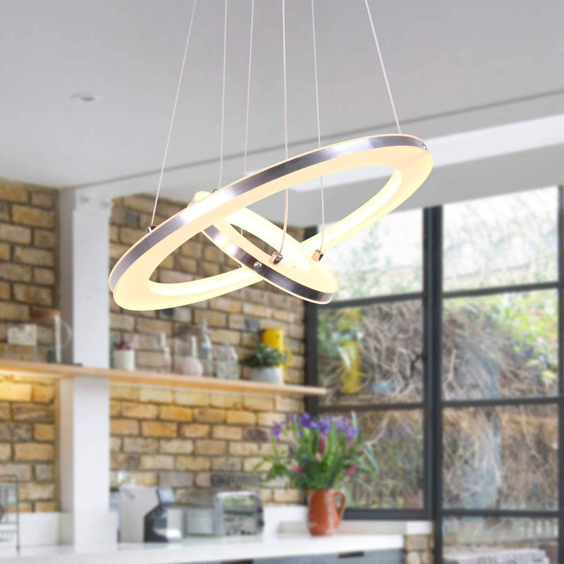 Modern Pendant Lighting, CHYING Acrylic 2-Ring 30W LED Hanging Lights Dimmable Ceiling Light Chandeliers