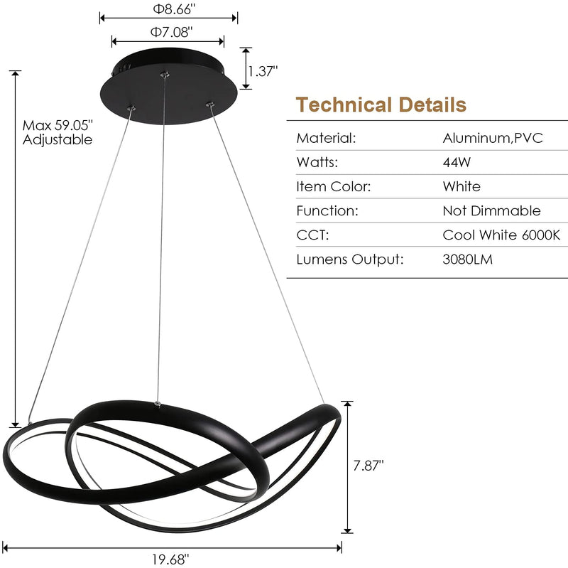 Modern LED Pedant Light, 19.68'' Irregular Ring Dining Room Chandeliers