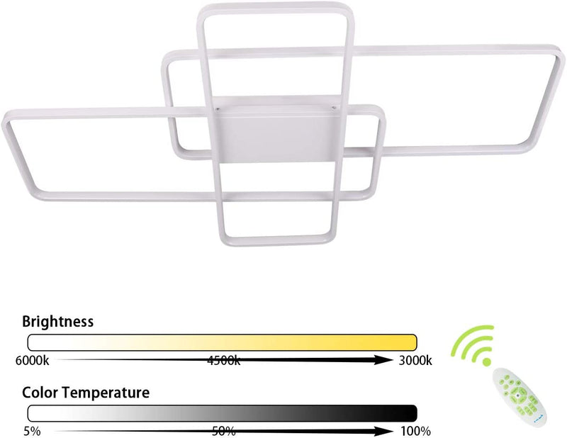 Modern LED Ceiling Light with Remote Control 60W 41'' Dimmable 3-Square Flush Mount Ceiling Light White LED Ceiling Lamps