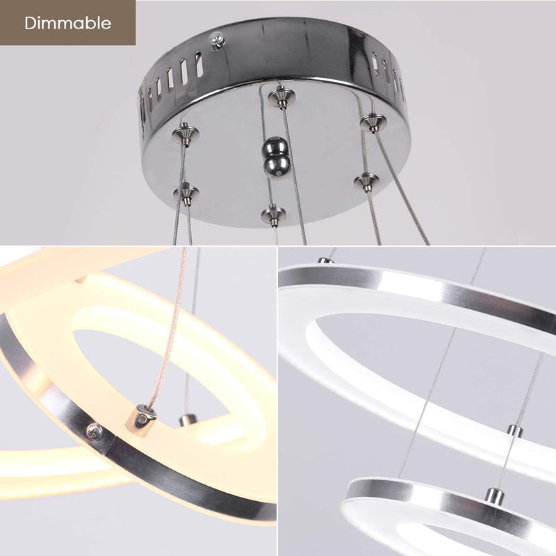 Modern Pendant Lighting, CHYING Acrylic 2-Ring 30W LED Hanging Lights Dimmable Ceiling Light Chandeliers