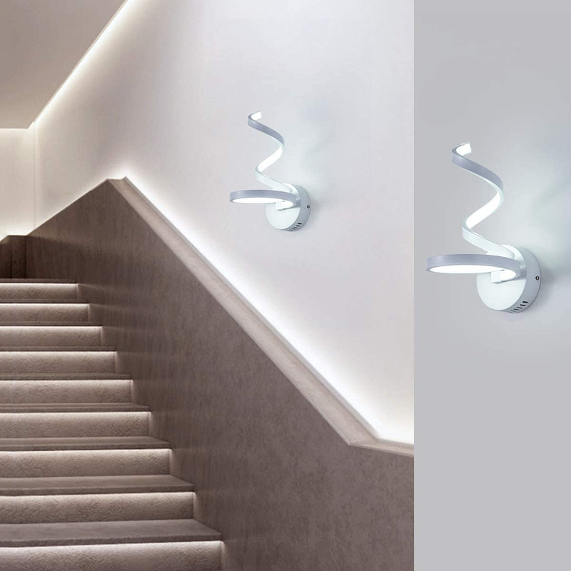 LED Wall Sconce Lighting Spiral Wall Sconces White Contemporary 15W Daylight White 6500K Indoor Decor