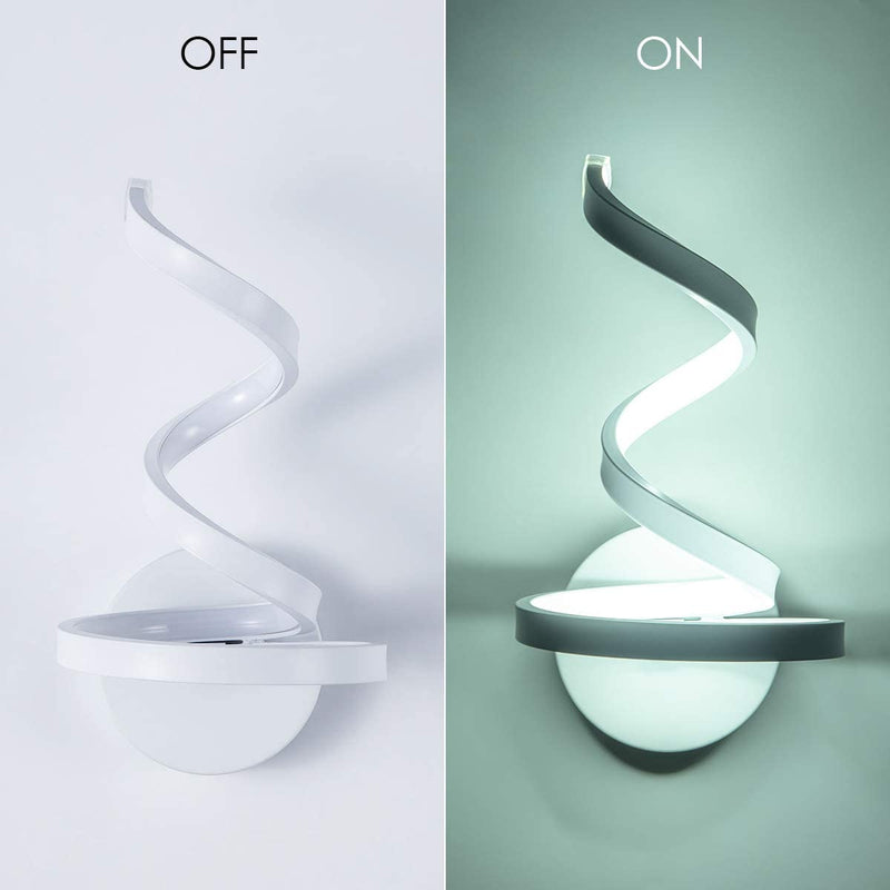 LED Wall Sconce Lighting Spiral Wall Sconces White Contemporary 15W Daylight White 6500K Indoor Decor