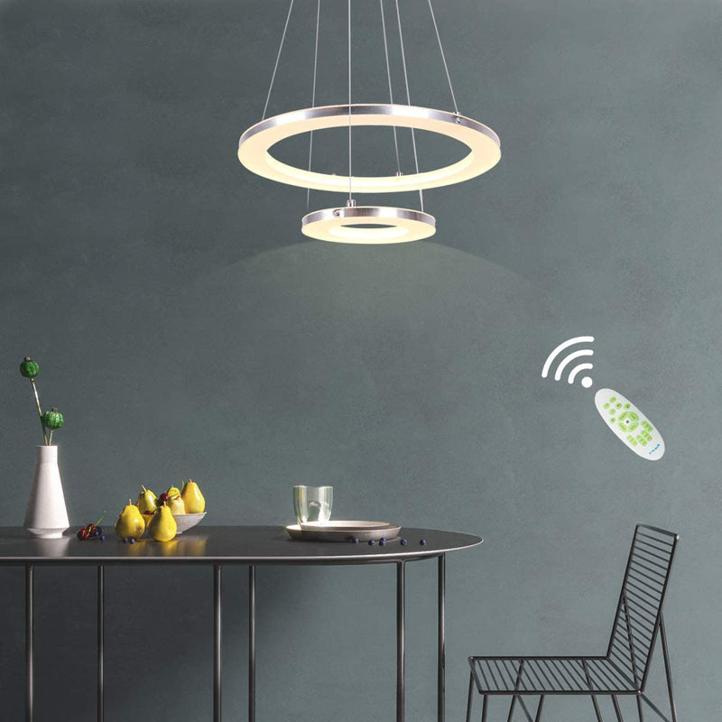 Modern Pendant Lighting, CHYING Acrylic 2-Ring 30W LED Hanging Lights Dimmable Ceiling Light Chandeliers