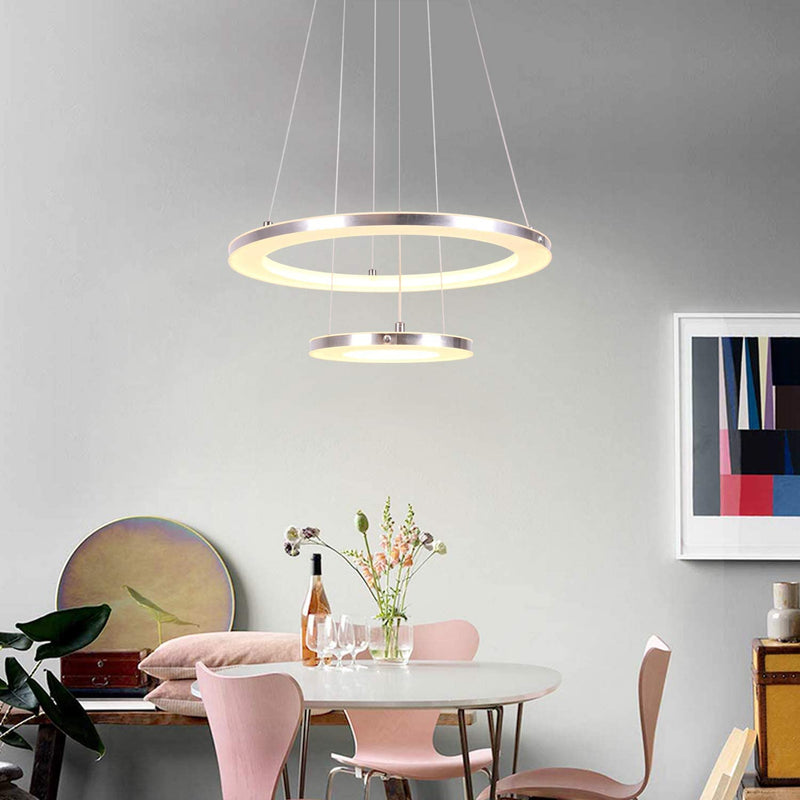 Modern Pendant Lighting, CHYING Acrylic 2-Ring 30W LED Hanging Lights Dimmable Ceiling Light Chandeliers